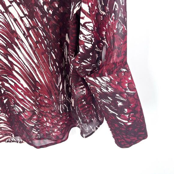 Tamara Mellon Red Silk Long Sleeve Gauntlet Cuff Boho Tunic Blouse Womens 10 - Picture 2 of 8